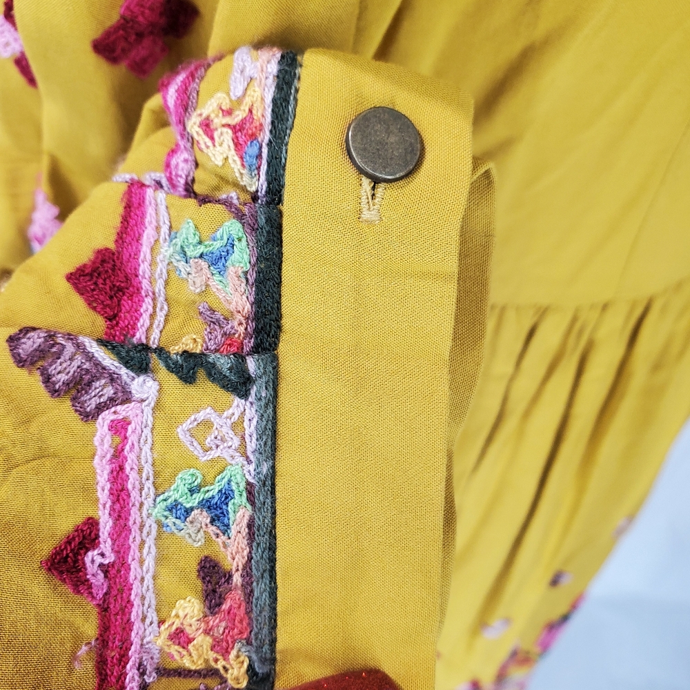 Anthropologie Floreat Raella Gold Mustard Embroidered Tunic Dress size small - Picture 14 of 14